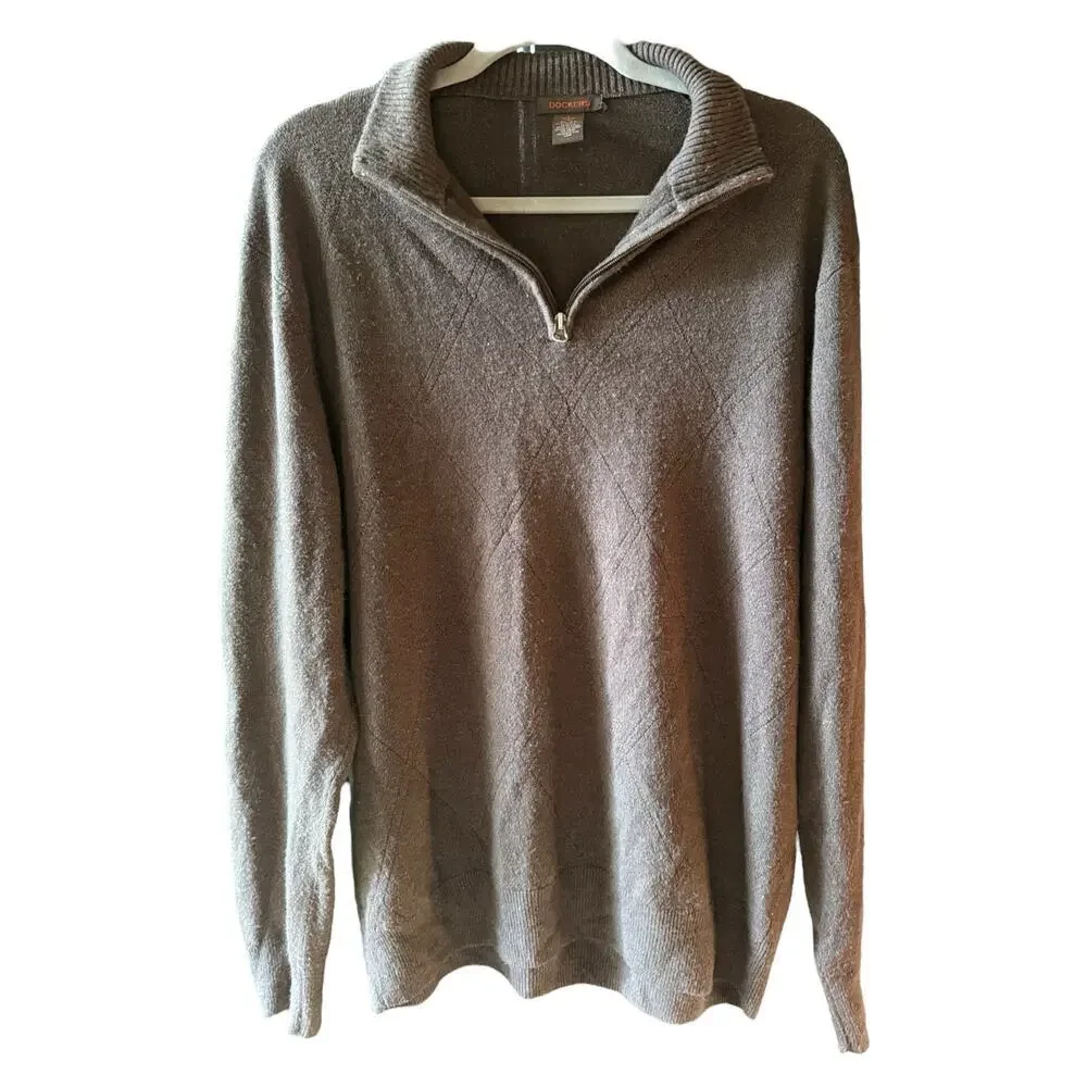 Dockers Men’s XL Quarter Zip Sweater Knit Pullover Mock Neck Long Sleeve Brown - Picture 7 of 8